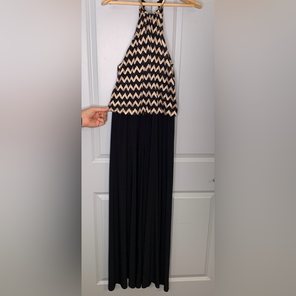 DressBarn Collection Black/Gold Chevron Knit Top Formal Jumpsuit Size XL